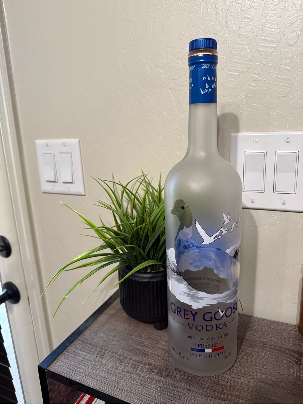 17” Grey Goose Vodka Bottle Frosted Glass Absolut Display Cork 1.75 Liter EMPTY